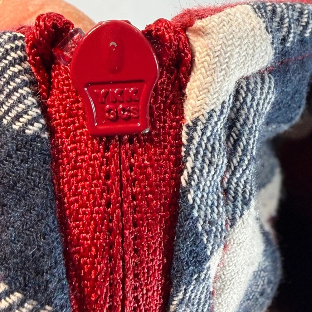 Orvis Mens Quarter Zip Pullover Sweater Red Gingham Trim Ribbed Knit Size M